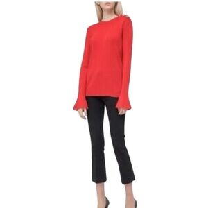 Tory Burch red merino wool gold tone logo button lightweight sweater medium